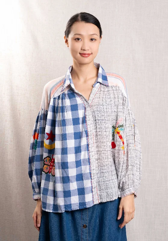 khaki tie-front shirts cute -Blouse 163524 Multi