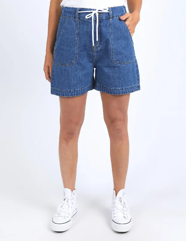 peach athletic shorts comfy -Mina Denim Short Mid Blue Wash