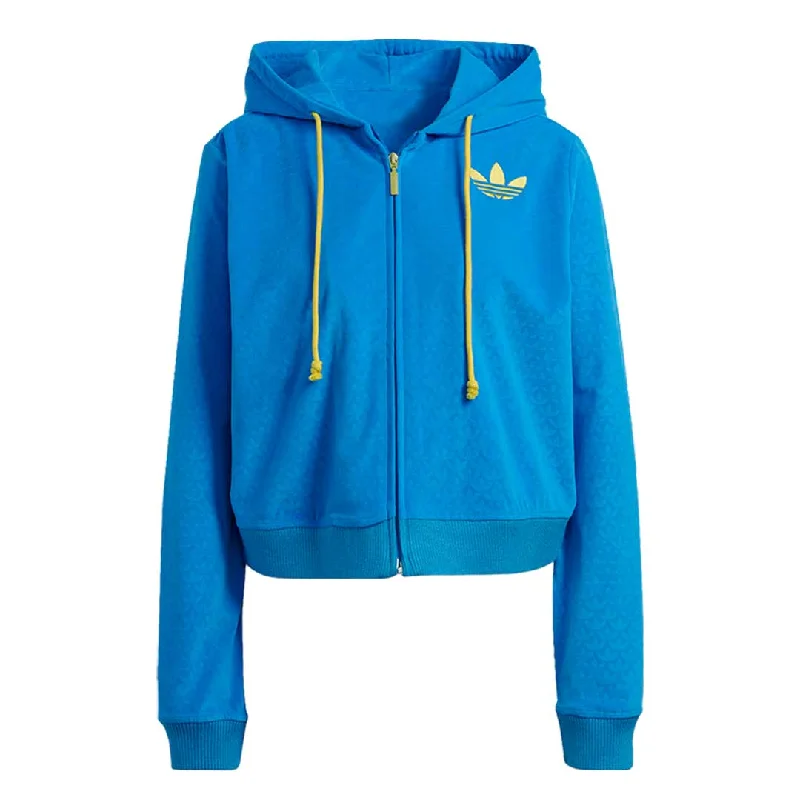 hoodie chic blue -adidas - Women's Adicolor Velour Zip Hoodie (IB2046)