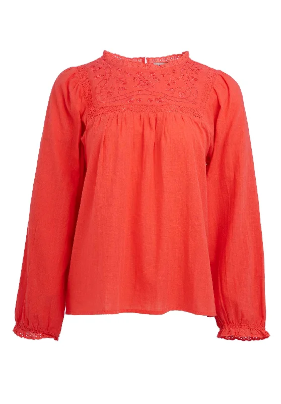 burnt orange satin shirts luxurious -Blouse 11034 Coral