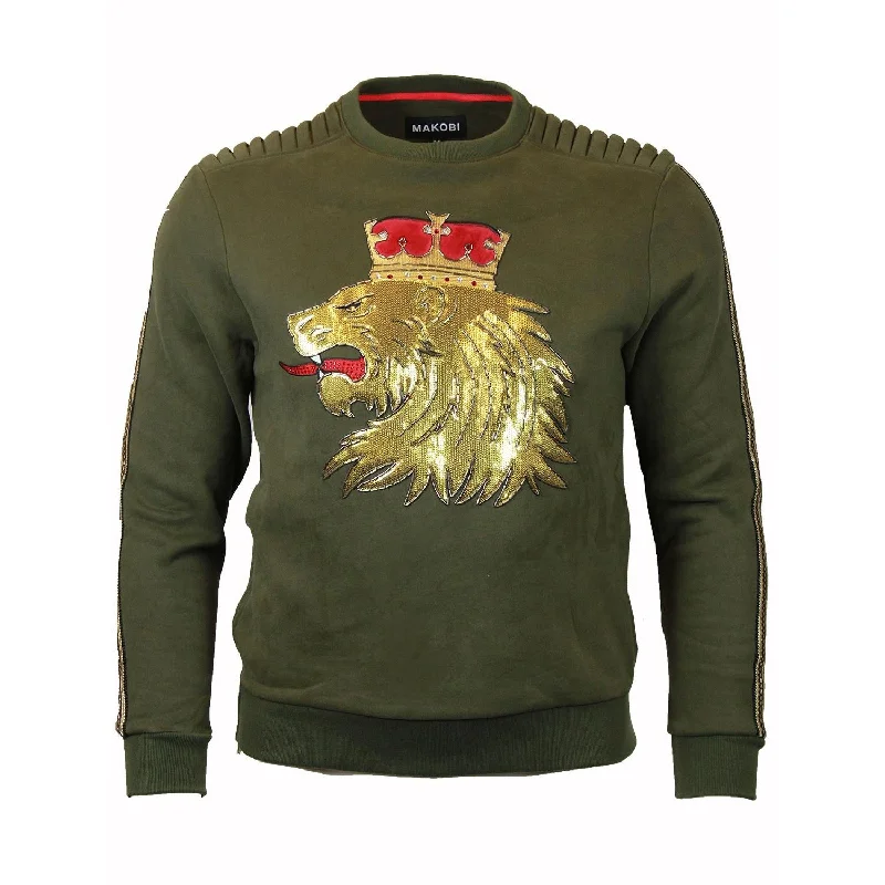 sweatshirts refined charcoal -M5400 Makobi Lion Crown Fleece Sweatshirt - Olive