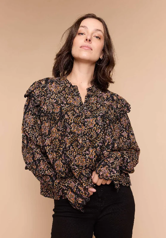 olive ruffled shirts chic -Blouse Pollenu Print-Anita