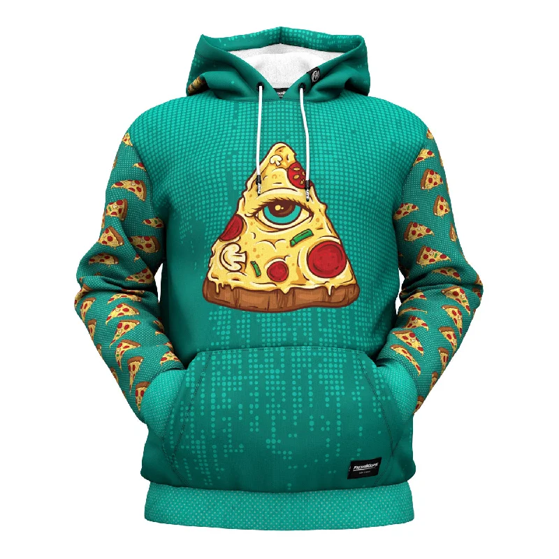 hoodie trendy blue -All Seeing Pizza Hoodie