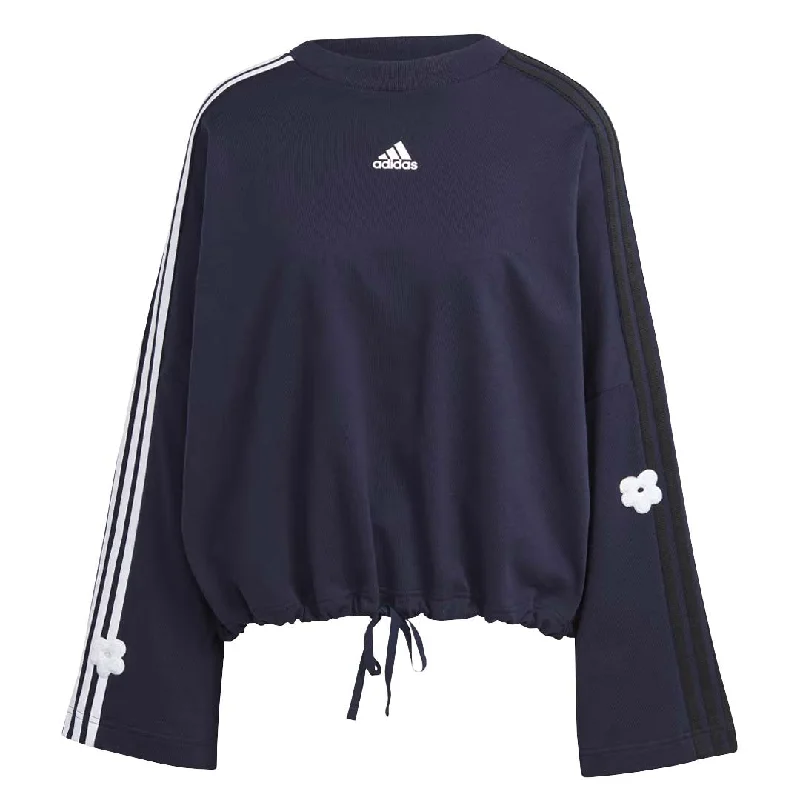 sweatshirts snug polyester -adidas - Women's Chenille Flower Patches 3-Stripes Sweatshirt (IC0012)