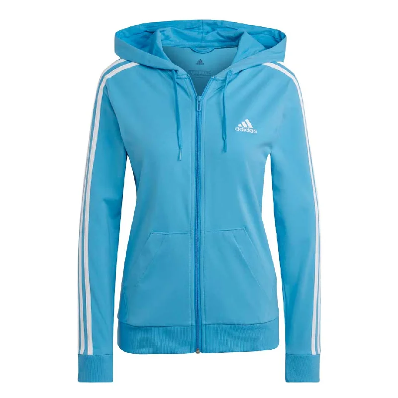 hoodie comfy polyester -adidas - Women's Essentials 3-Stripes Full-Zip Hoodie (HL2057)