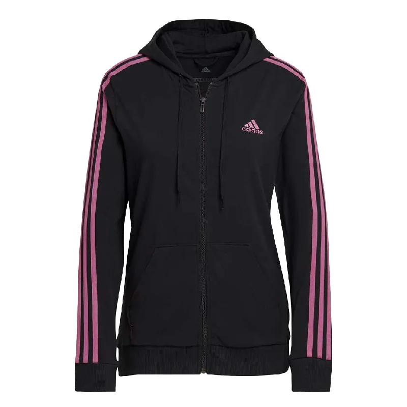 hoodie trendy polyester -adidas - Women's Essentials 3-Stripes Full-Zip Hoodie (HL2058)