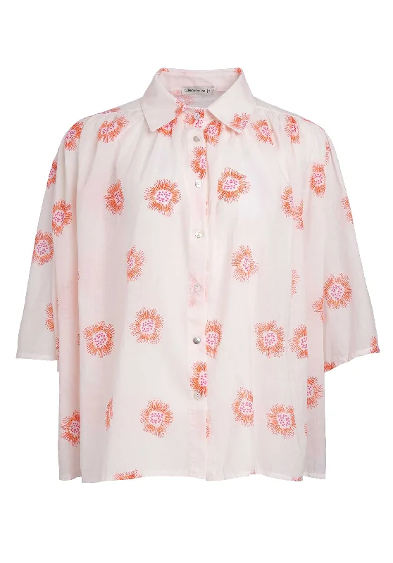 khaki utility shirts for work -Blouse 13019 Print White-Flower