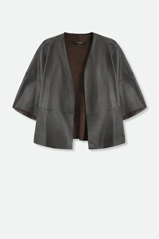 jacket bold brown -KORA OPEN FRONT JACKET TOPPER IN ITALIAN LEATHER