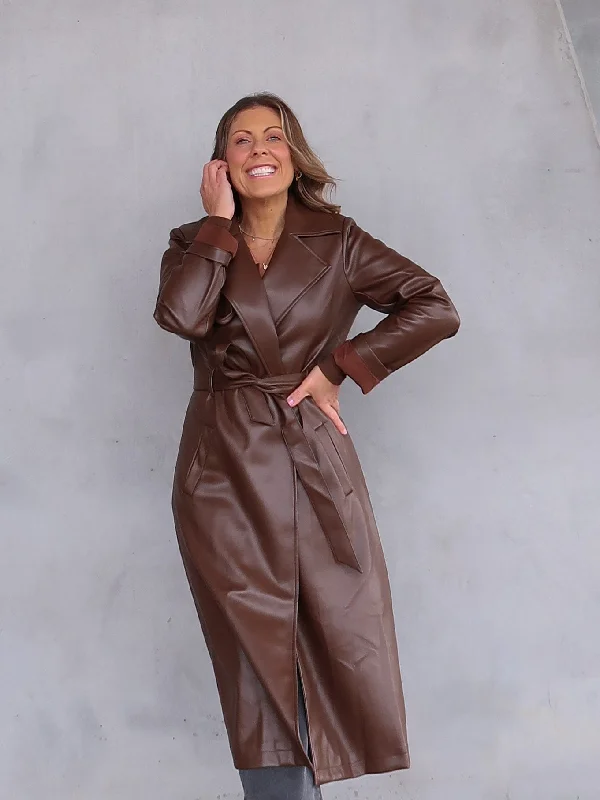 jacket easy beige -Tyra Trench Coat - Chocolate