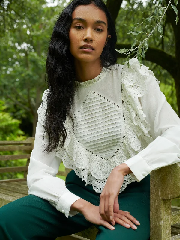 peach silk blouses luxurious -Ivory Frill Front Blouse