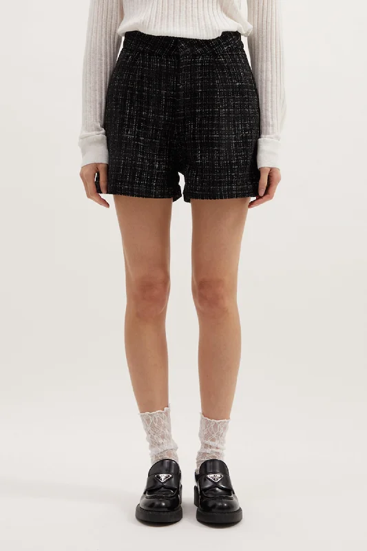 soft beige high waisted shorts chic -KYLA SHORTS - BLACK BOUCLE