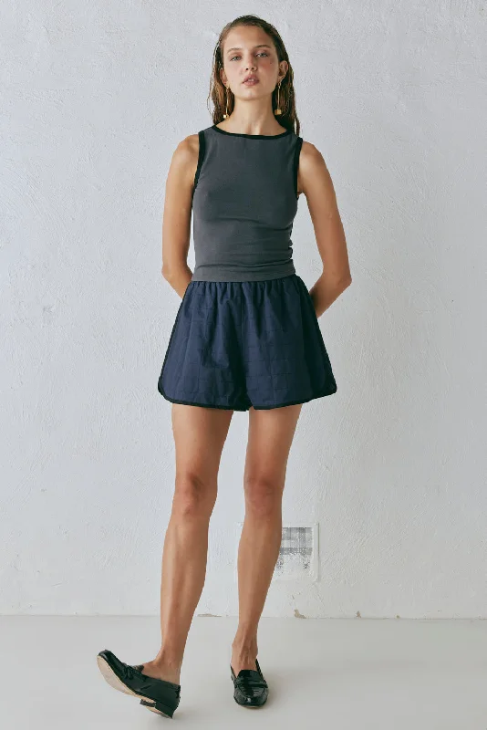 khaki stretch shorts for workout -Yvette Shorts Navy