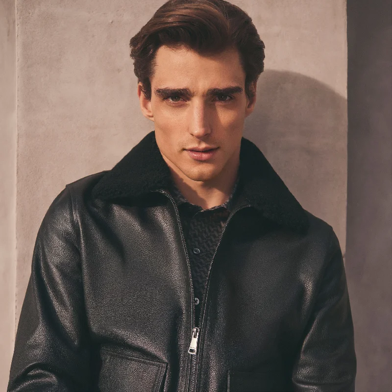 jacket easy fleece -Leather Aviator Jacket