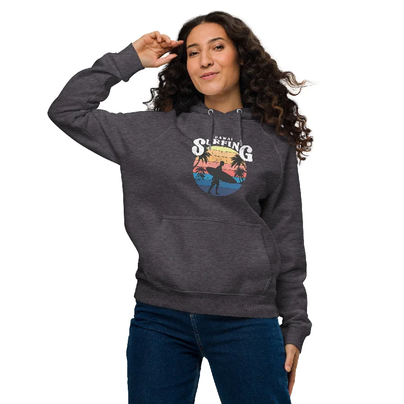 hoodie soft charcoal -Hawai Surfing Vintage Graphic Women Eco Raglan Hoodie