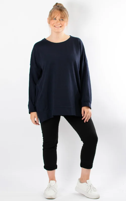 sweatshirts mocha brown -Cuffed Sleeve Sweatshirt | Navy