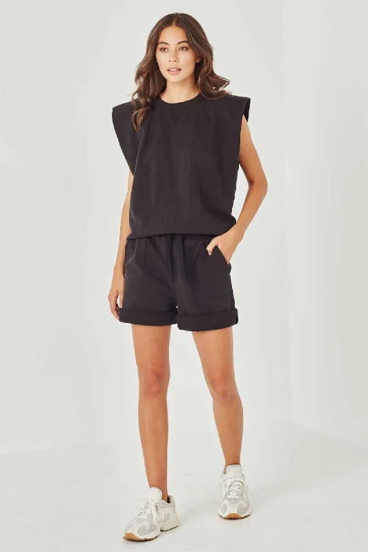 soft beige high waisted shorts chic -JAIMIE SHORTS  - BLACK