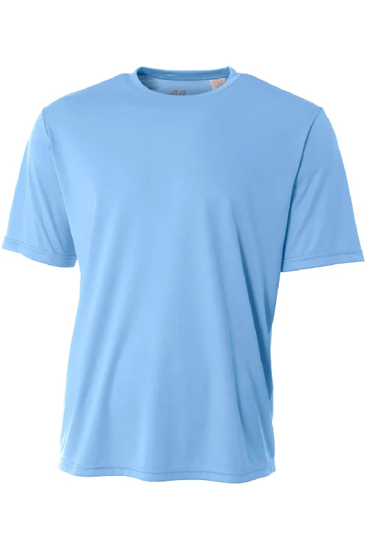 teal graphic print t-shirts vibrant -A4 Youth Performance Moisture Wicking Short Sleeve Crewneck T-Shirt - Light Blue