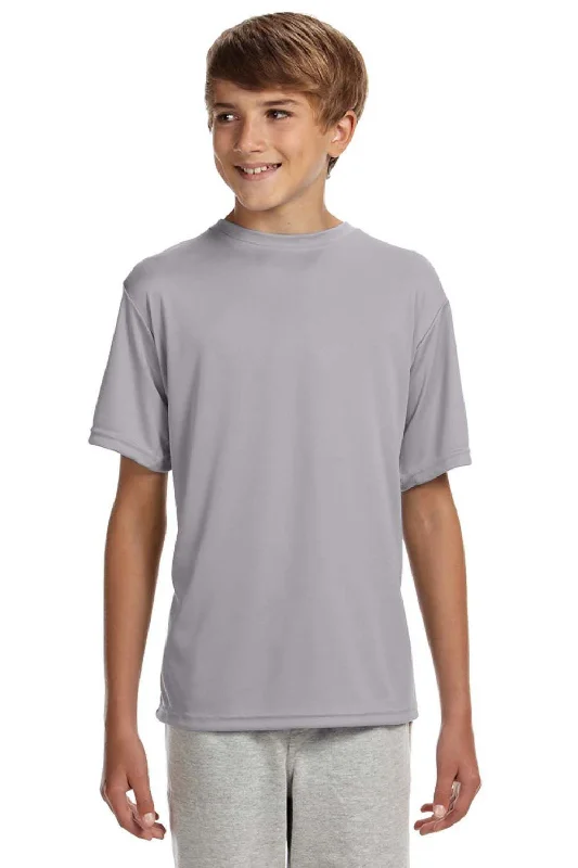 teal cropped t-shirts chic -A4 Youth Performance Moisture Wicking Short Sleeve Crewneck T-Shirt - Silver Grey