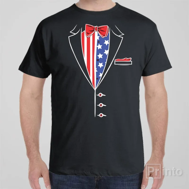 indigo lightweight t-shirts summer -American flag Tuxedo T-shirt