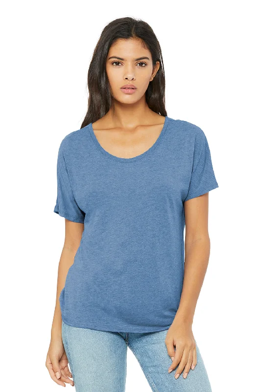 heather grey ribbed t-shirts textured -Bella + Canvas Womens Slouchy Short Sleeve Wide Neck T-Shirt - Blue Triblend