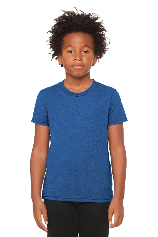 navy blue performance t-shirts for gym -Bella + Canvas Youth CVC Short Sleeve Crewneck T-Shirt - Heather True Royal Blue