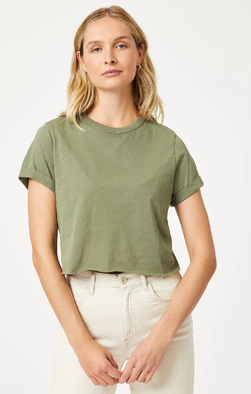 olive quote t-shirts witty -CROPPED T-SHIRT IN DEEP LICHEN GREEN