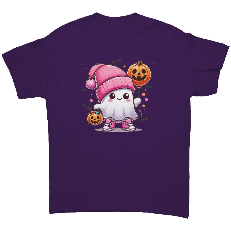 peach henley t-shirts smart -Cute Pink Hat Ghost Halloween Unisex T-Shirt