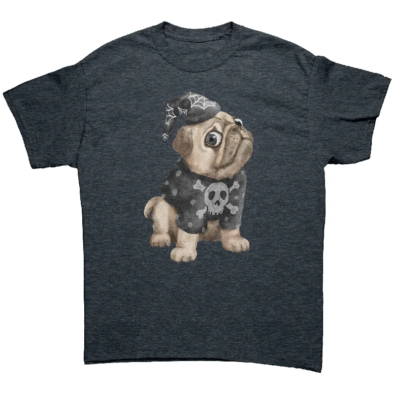 indigo tie-front t-shirts cute -Cute Witchy Halloween PUG Unisex T-Shirt