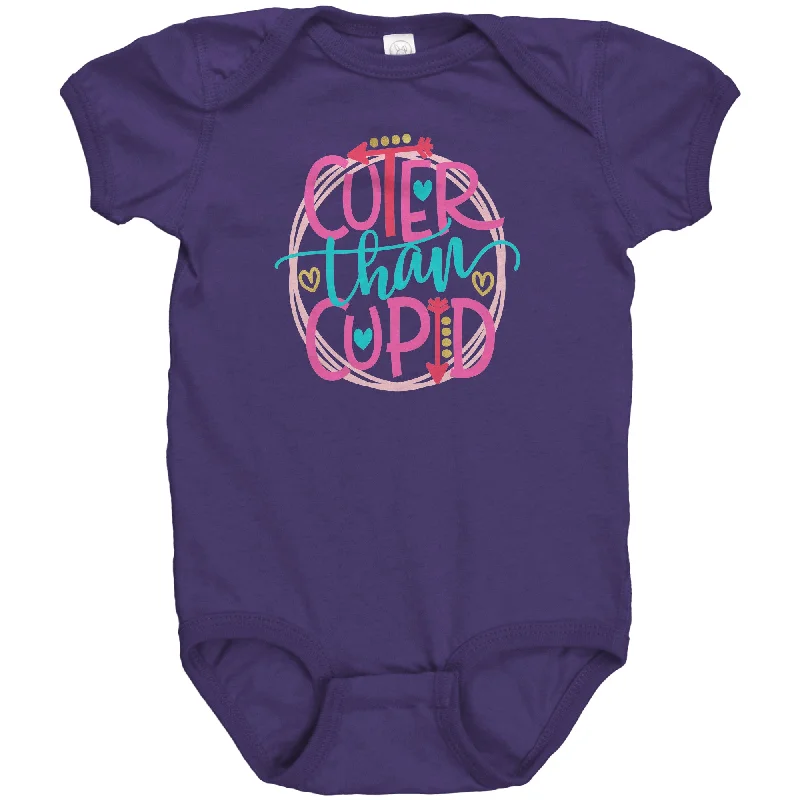 heather grey performance t-shirts for gym -Cuter Than Cupid Short Sleeve Baby Snap Bodysuit Onesie