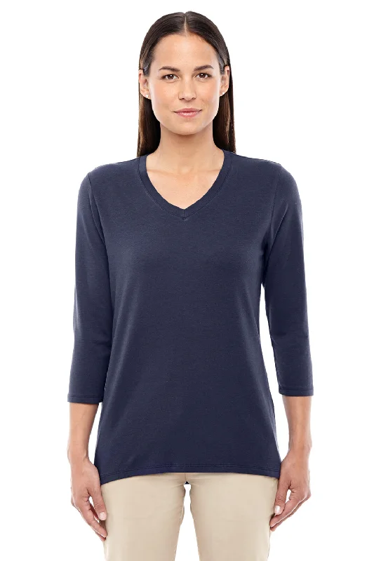 maroon pocket t-shirts casual -Devon & Jones Womens Perfect Fit 3/4 Sleeve V-Neck T-Shirt - Navy Blue