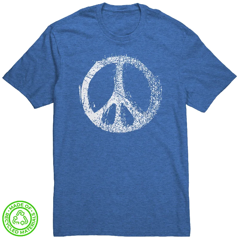 coral pocket t-shirts casual -Distressed PEACE SIGN 100% RECYCLED Fabric T-Shirt