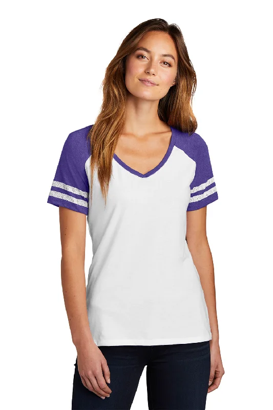 taupe performance t-shirts for gym -District Womens Game Short Sleeve V-Neck T-Shirt - White/Heather Purple