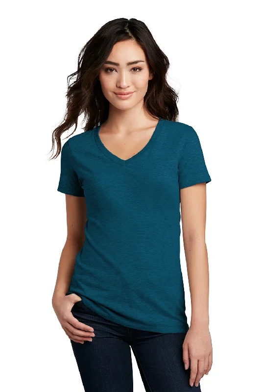 lilac ribbed t-shirts textured -District Womens Perfect Blend Short Sleeve V-Neck T-Shirt - Deep Turquoise Blue Fleck