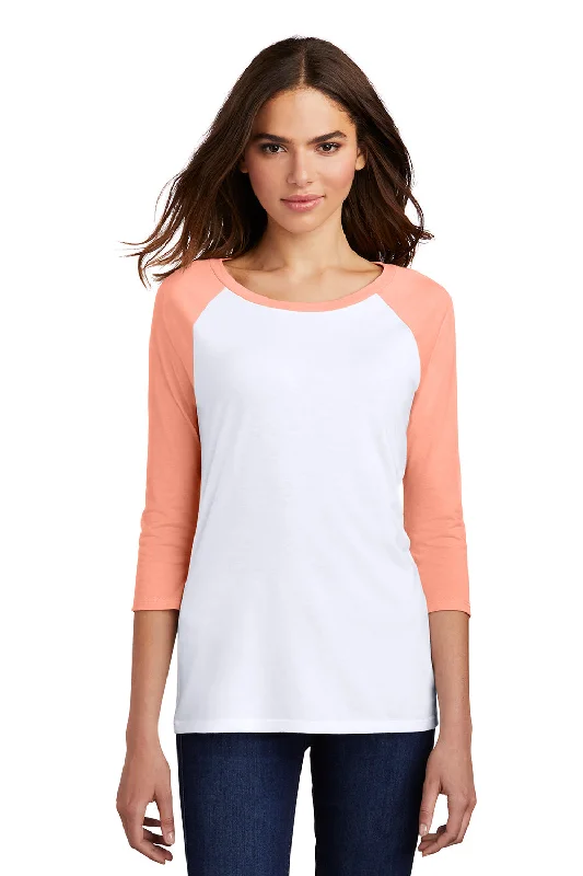 burnt orange tie-front t-shirts cute -District Womens Perfect Tri 3/4 Sleeve Crewneck T-Shirt - White/Heather Dusty Peach