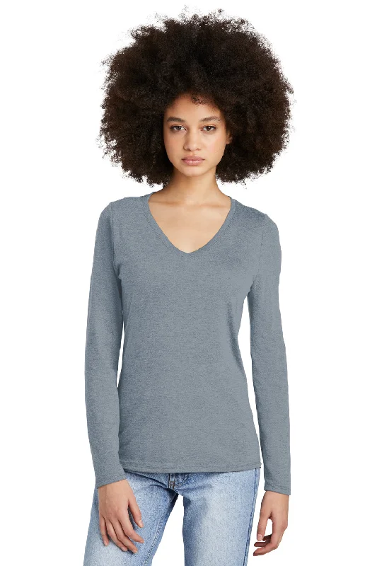 taupe oversized graphic t-shirts relaxed -District Womens Perfect Tri Long Sleeve V-Neck T-Shirt - Heather Flint Blue