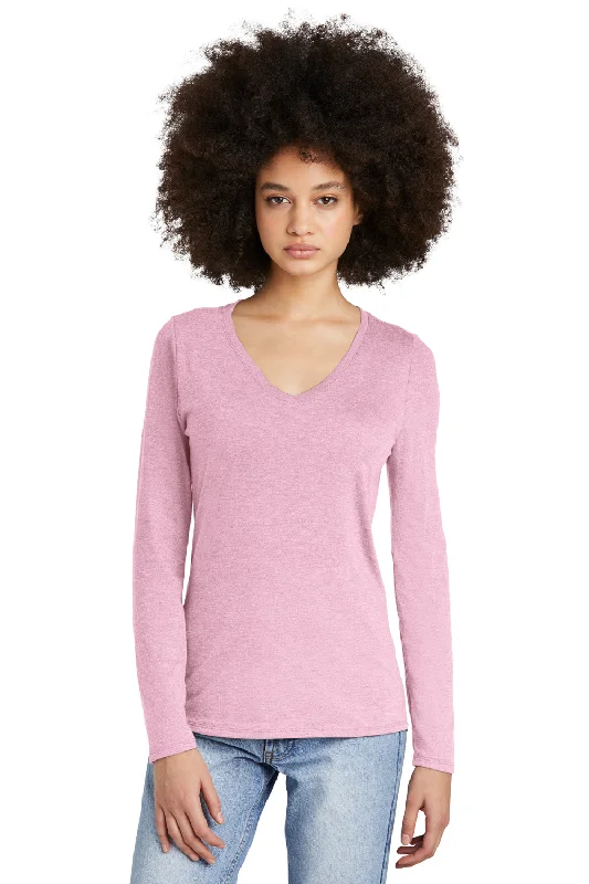 heather grey ribbed t-shirts textured -District Womens Perfect Tri Long Sleeve V-Neck T-Shirt - Heather Wisteria Pink