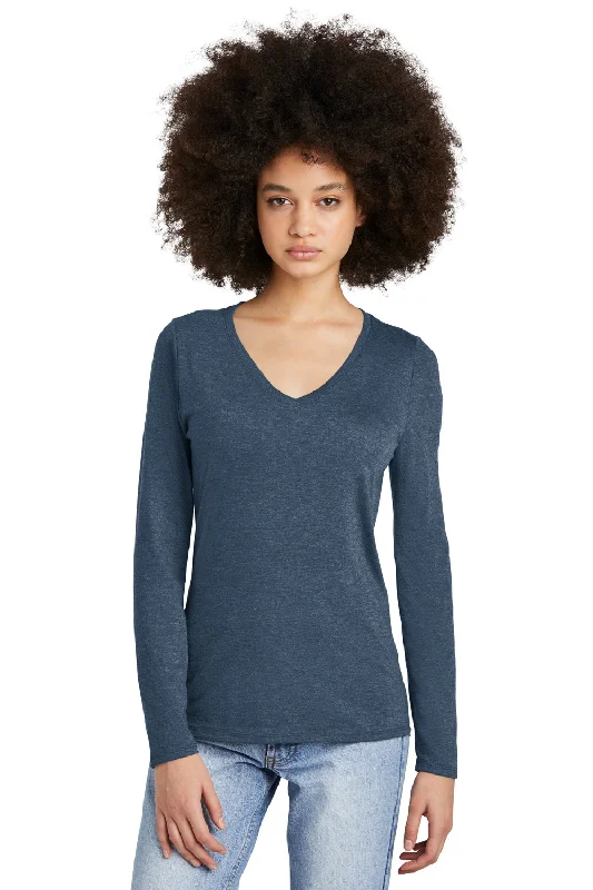 indigo graphic t-shirts vibrant -District Womens Perfect Tri Long Sleeve V-Neck T-Shirt - Navy Blue Frost