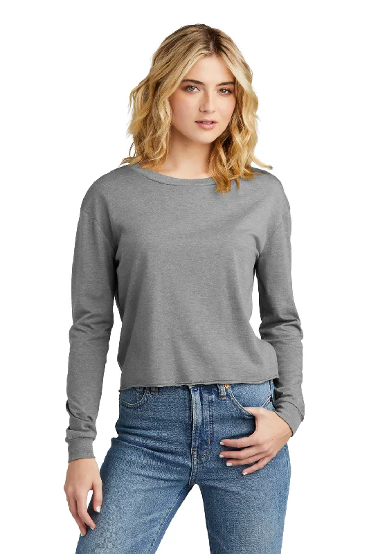 coral longline t-shirts modern -District Womens Perfect Tri Midi Long Sleeve Crewneck T-Shirt - Grey Frost