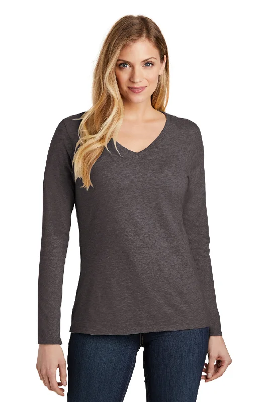 navy blue pocket t-shirts versatile -District Womens Very Important Long Sleeve V-Neck T-Shirts - Heather Charcoal Grey