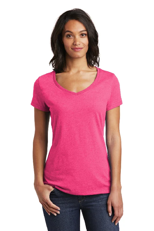 heather grey tie-front t-shirts cute -District Womens Very Important Short Sleeve V-Neck T-Shirt - Fuchsia Pink Frost