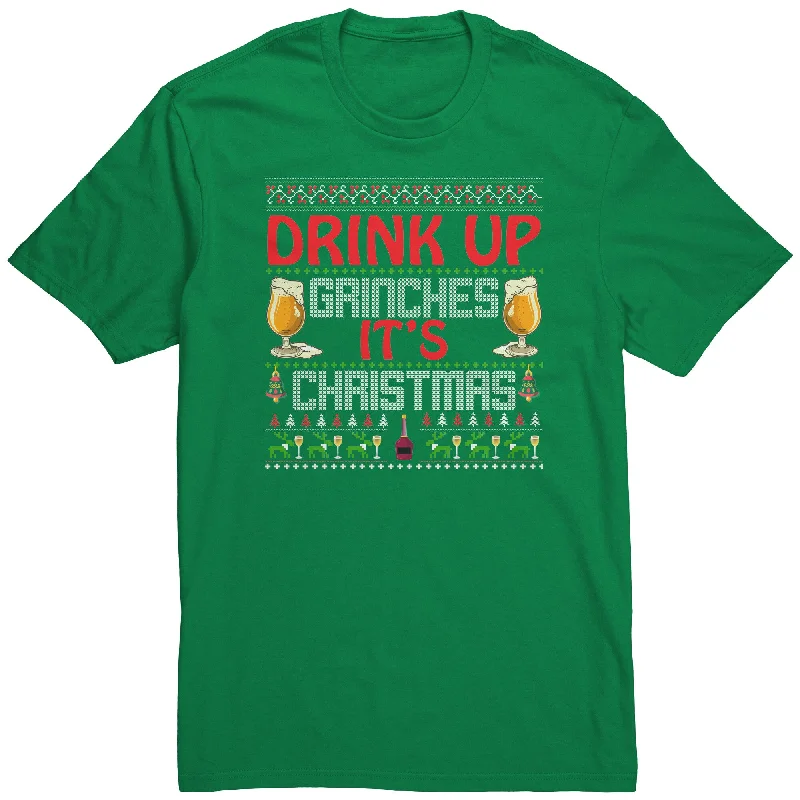 teal cropped t-shirts chic -Drink up Grinches! Christmas Unisex T-Shirt