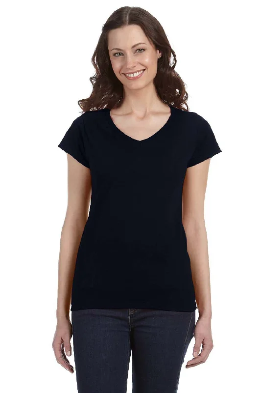 indigo tie-front t-shirts cute -Gildan Womens Softstyle Short Sleeve V-Neck T-Shirt - Black