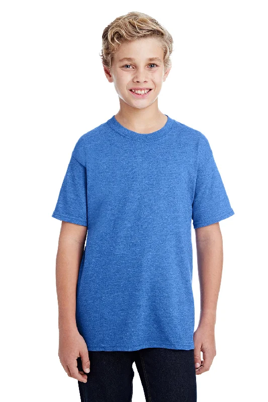 indigo cropped t-shirts chic -Gildan Youth DryBlend Moisture Wicking Short Sleeve Crewneck T-Shirt - Heather Royal Blue