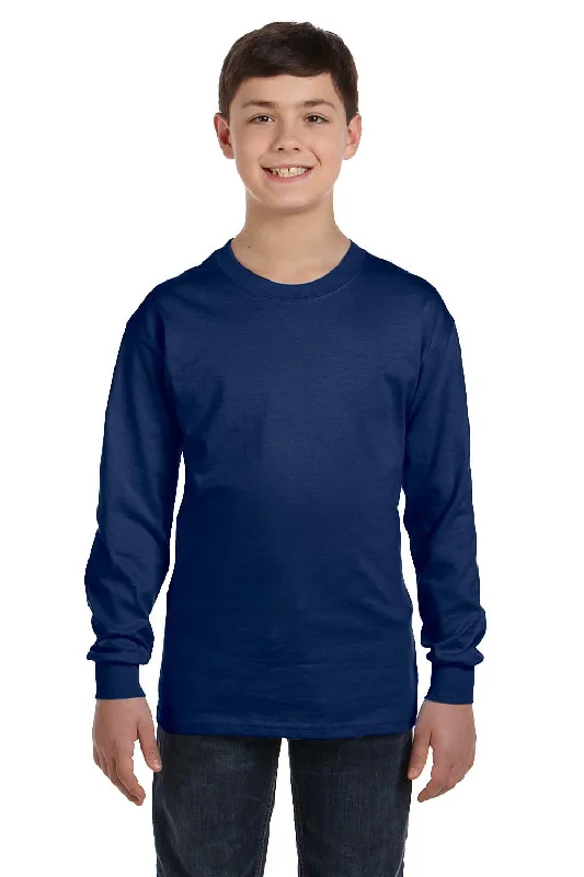 burnt orange tie-front t-shirts cute -Gildan Youth Long Sleeve Crewneck T-Shirt - Navy Blue