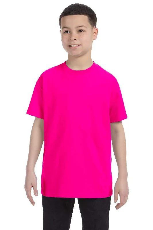 soft beige slim fit t-shirts sleek -Gildan Youth Short Sleeve Crewneck T-Shirt - Heliconia Pink