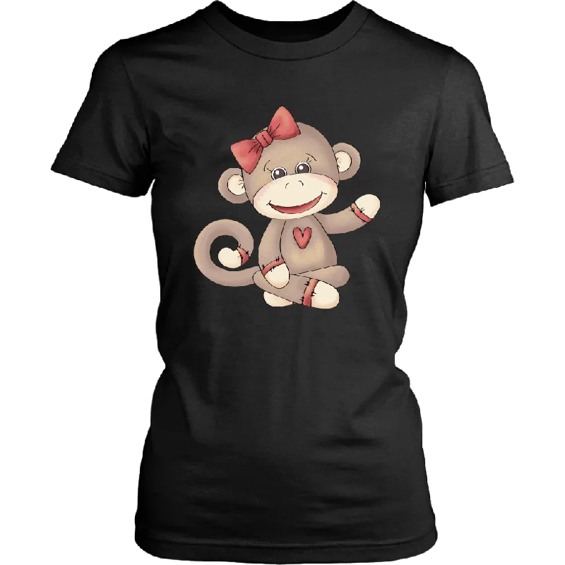 taupe crew neck t-shirts basic -GIRL SOCK MONKEY Women's T-shirt