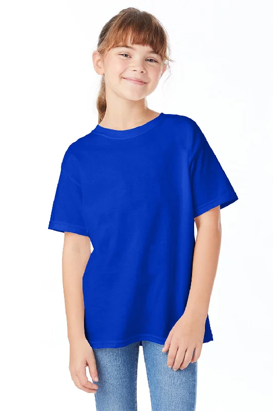 indigo ribbed t-shirts textured -Hanes Youth ComfortSoft Short Sleeve Crewneck T-Shirt - Athletic Royal Blue