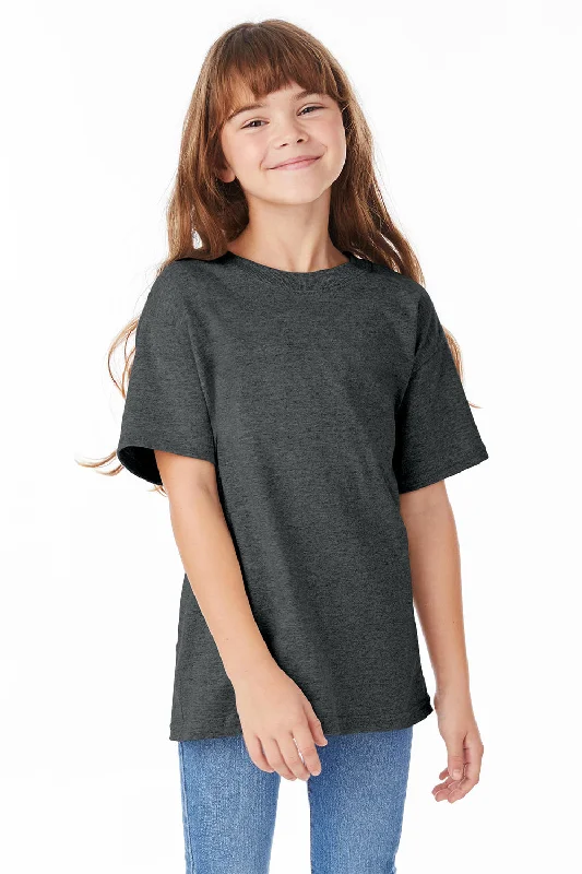 burnt orange tie-front t-shirts cute -Hanes Youth ComfortSoft Short Sleeve Crewneck T-Shirt - Heather Charcoal Grey