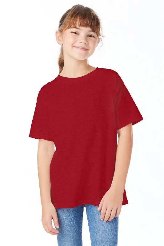 indigo tie-front t-shirts cute -Hanes Youth ComfortSoft Short Sleeve Crewneck T-Shirt - Heather Pepper Red - Closeout