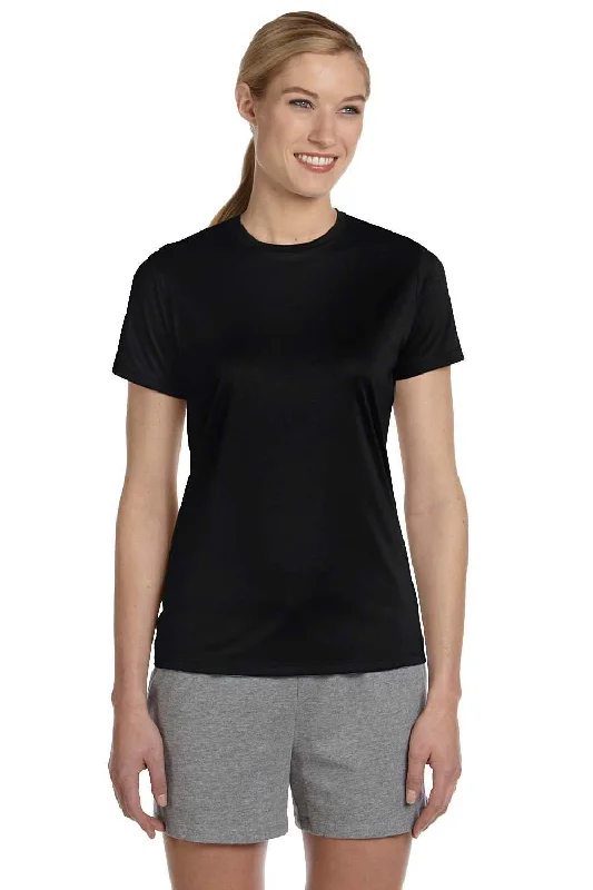 lilac crew neck t-shirts basic -Hanes Womens Cool DRI FreshIQ Moisture Wicking Short Sleeve Crewneck T-Shirt - Black